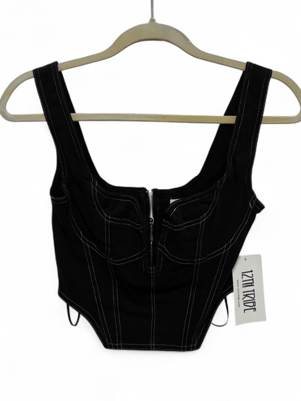 NWT 12th Tribe Black Cropped Corset Tank Top